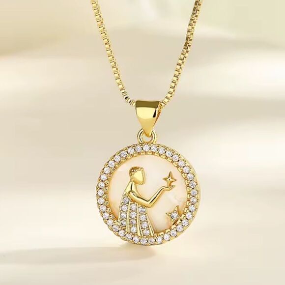 SALE 18k Stamped Gold Filled Virgo Iridescent Horoscope Crystal Necklace - Picture 3 of 7